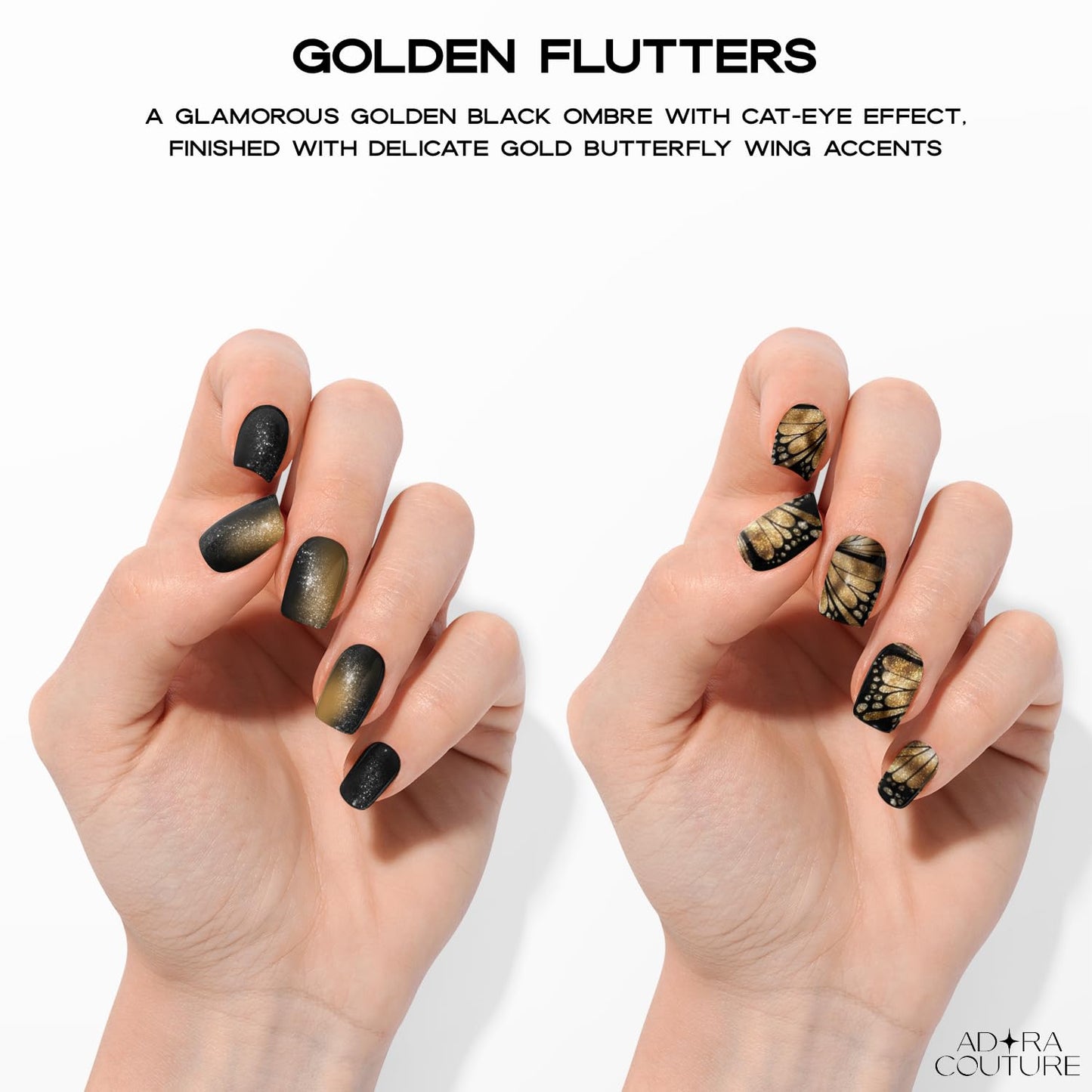 Semi Cured Gel Nail Strips with 30 Pieces–UV Gel Nail Stickers & Nail Wraps, Complete Manicure Kit Includes Prep Pads, Nail File and Wooden Stick, Easy Application, UV Light Required (Golden Flutter)