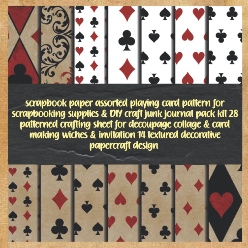 scrapbook paper assorted playing card pattern for scrapbooking supplies & DIY craft junk journal pack kit 28 patterned crafting sheet for decoupage ... 14 textured decorative papercraft design