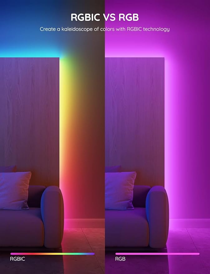 Govee RGBIC LED Strip Lights, 32.8ft Smart LED Lights for Bedroom, Bluetooth LED Lights APP Control, DIY Multiple Colors on One Line, Color Changing LED Strip Lighting Music Sync, Home Decor