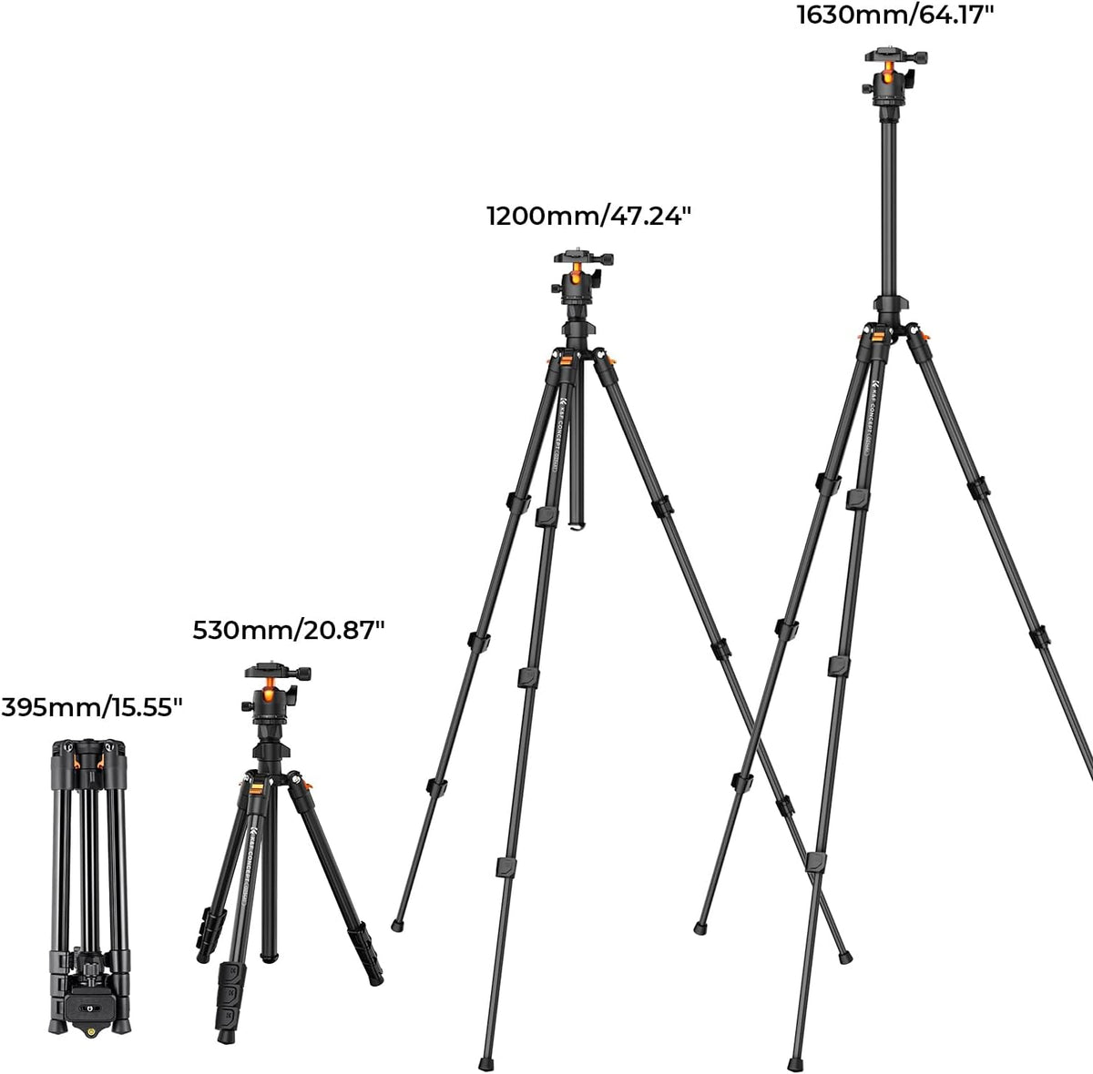 K&F Concept 64 inch/163cm Camera Tripod,Lightweight Travel Outdoor DSLR Tripods with 360 Degree Ball Head Load Capacity 8kg/17.6lbs,Cellphone Clip for Smartphone Live Streaming Vlog O234A1+BH-36