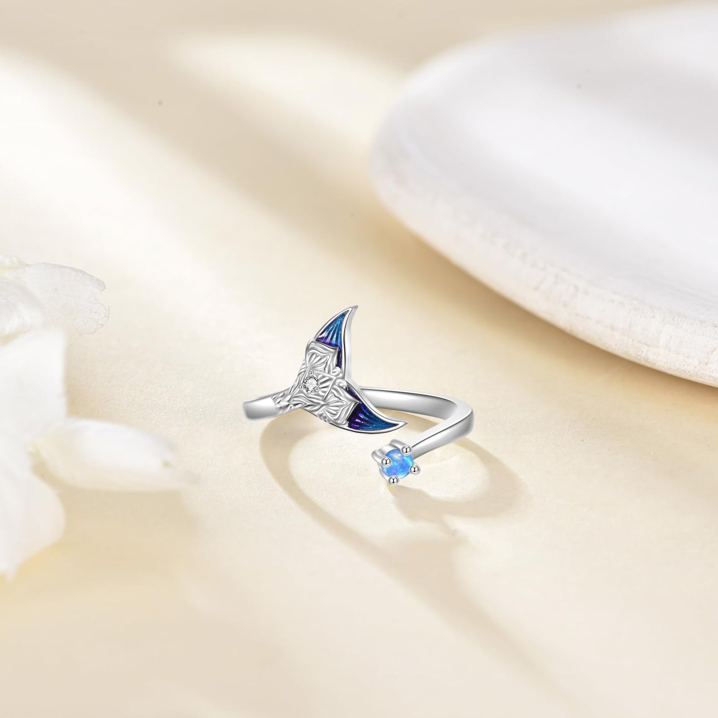 JBAERD Mermaid Tail Ring Sterling Silver Adjustable Mermaid Ring Ocean Jewelry Gifts for Women