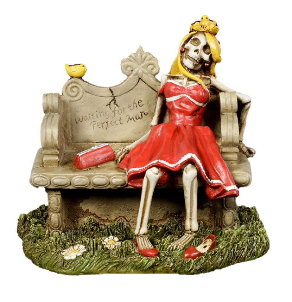 Waiting for Perfect Man Skeleton with Red Dress Display Figurine