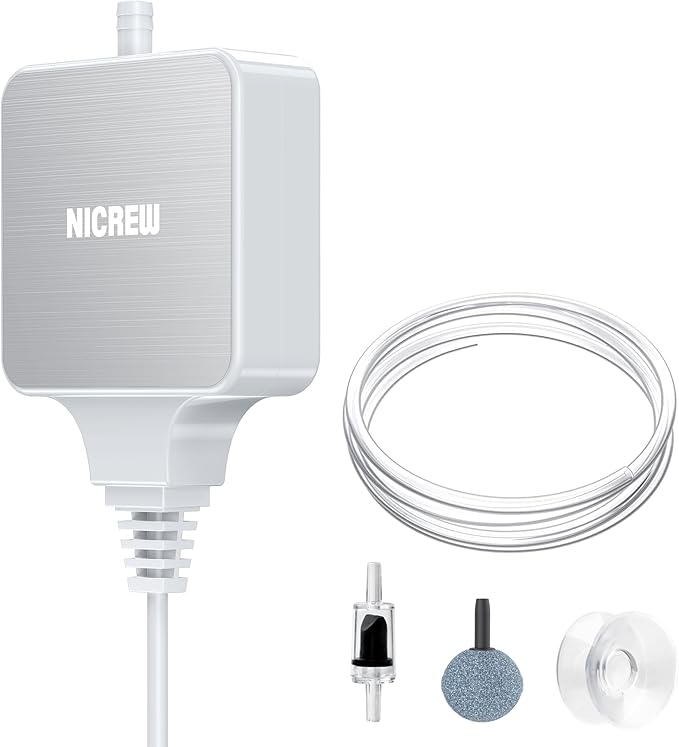 NICREW Nano Silent Aquarium Air Pump, Black, for up to 20 Gallon Fish Tank
