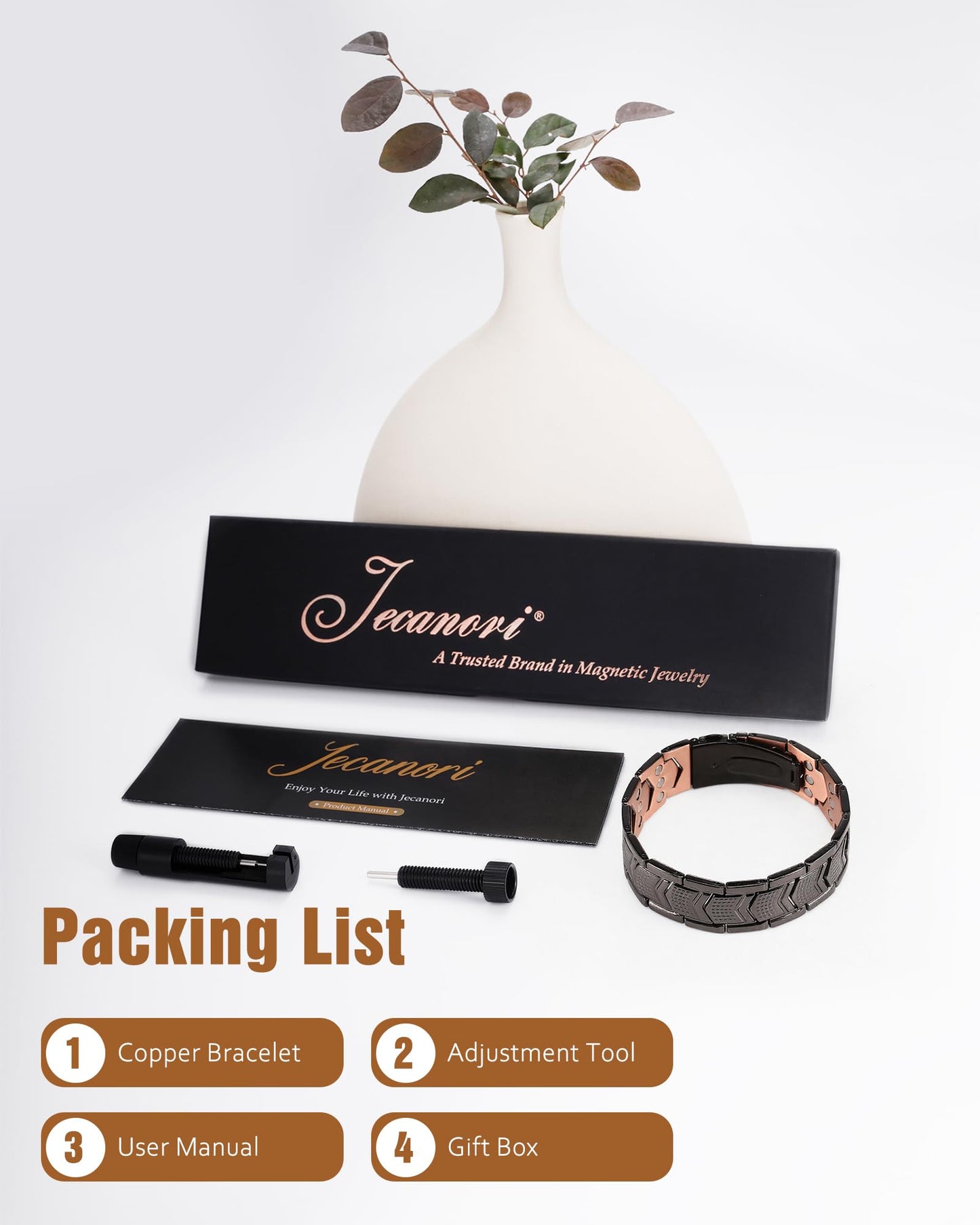 Jecanori Copper Bracelet for Men, 3X Strength Magnetic Bracelets for Men With Premium Fold-Over Clasp, Ideal Gift
