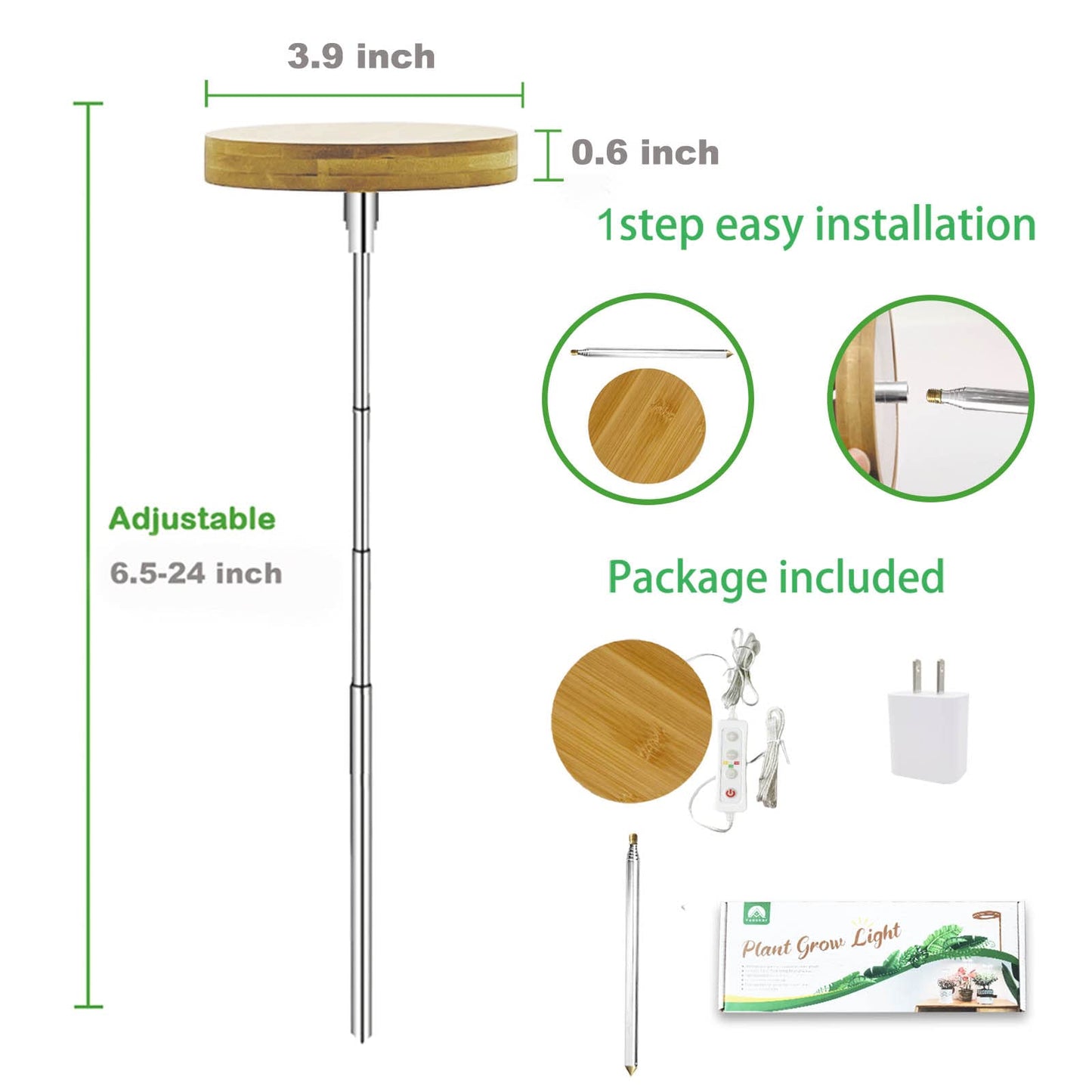 yadoker Plant Grow Light for Indoor Plant,Bamboo Mini LED Grow Light Garden,Height Adjustable,Automatic Timer with 8/12/16 Hours