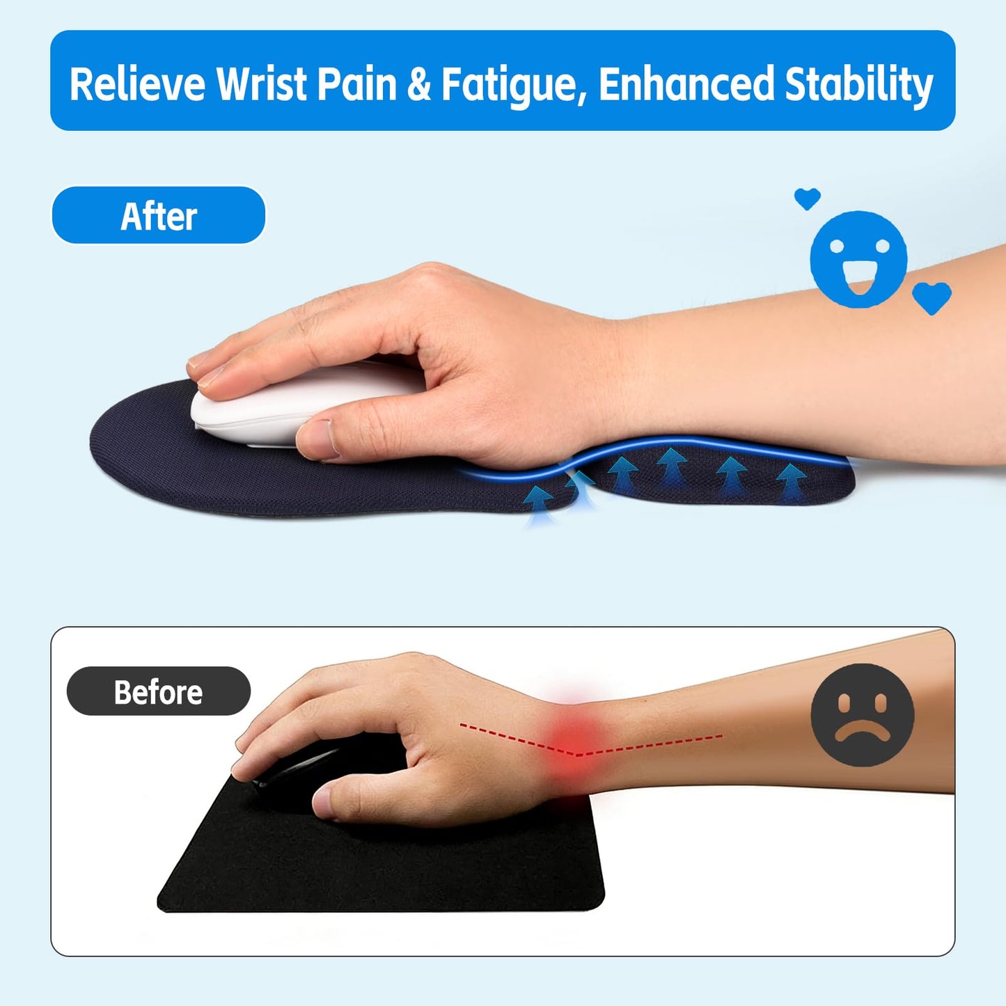 Ergonomic Mouse Pad with Wrist Support, Memory Foam Wrist Rest & Mouse Pad Set, Relieves Wrist Pressure for Comfortable Office & Gaming Use (Ink Blue)