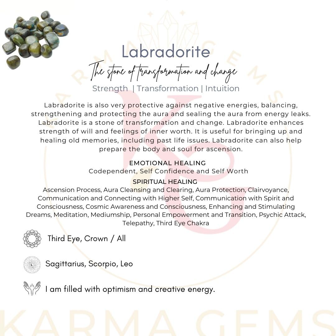 Karma Gems 1lb Labradorite Tumbled Stones - Polished Stones for Positive Energy - Crystal Kit for Fresh Mind & Restful Sleep - Healing Stone for Chakra Balancing-ideal for Gift & Home Decor (15-25 Mm)