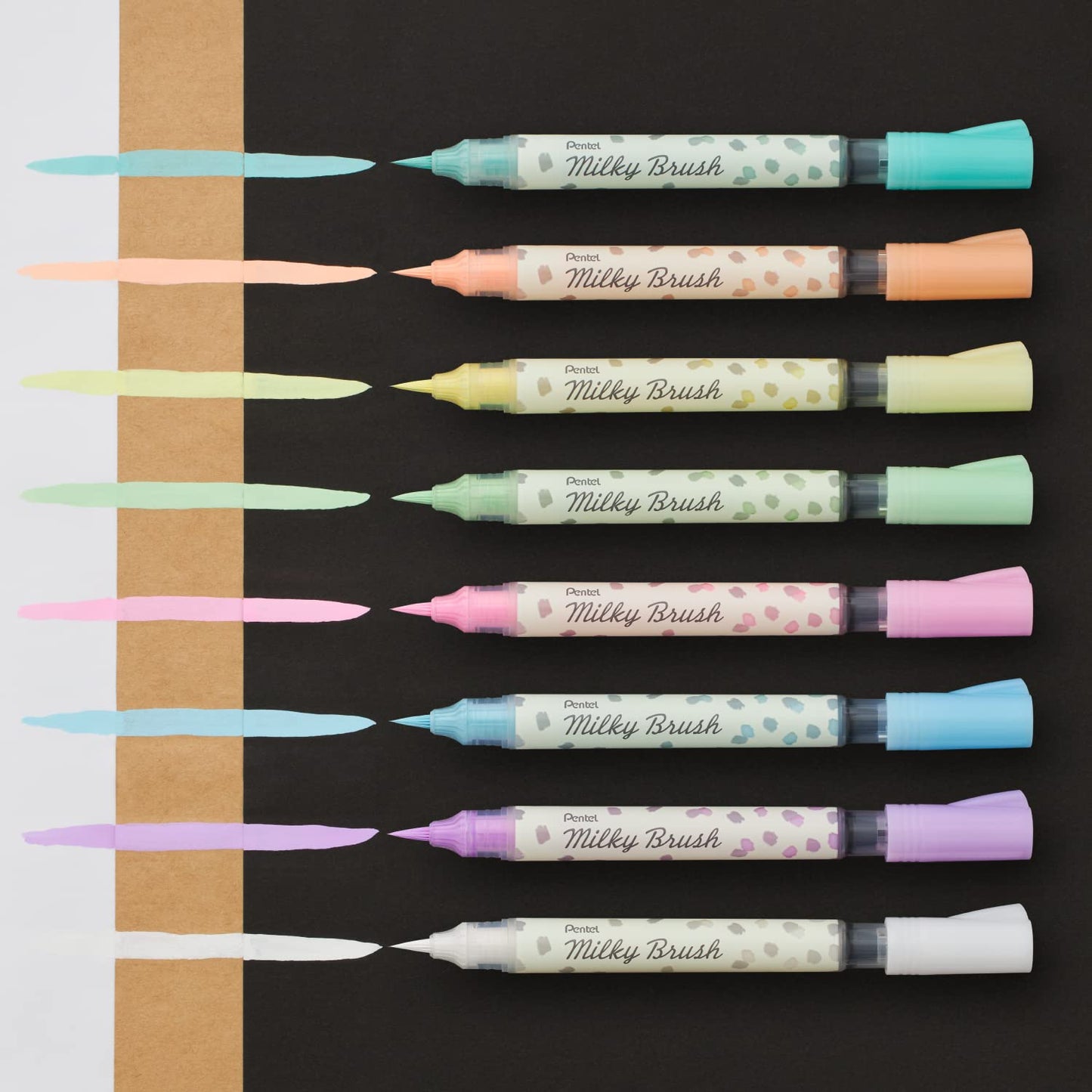 Pentel GFH-P8ST Milky Brush Colored Brush Pen, 8 Colors