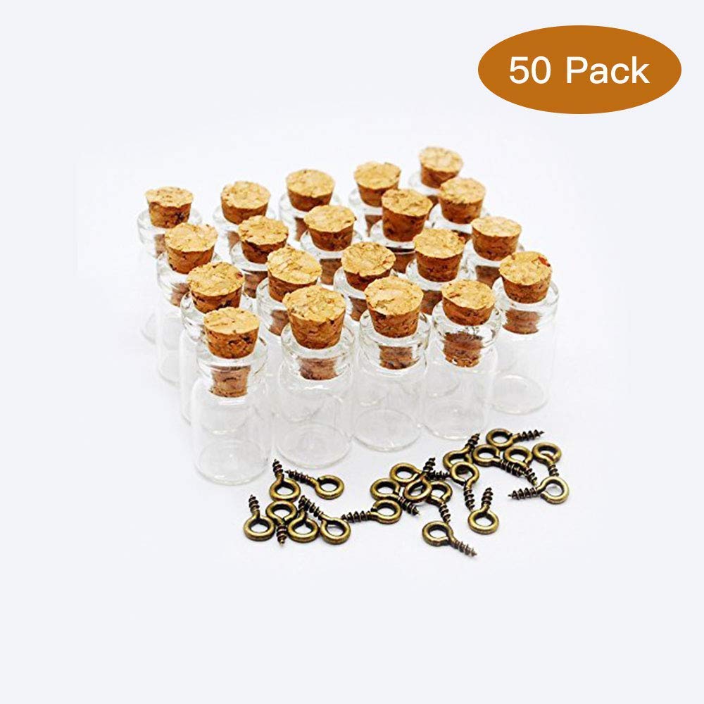 Healthcom 50 Pcs 0.5ML Small Vials Clear Glass Bottles Mini Tiny Jars With Corks and Screws for DIY, Arts, Crafts, Party Favors, Decoration