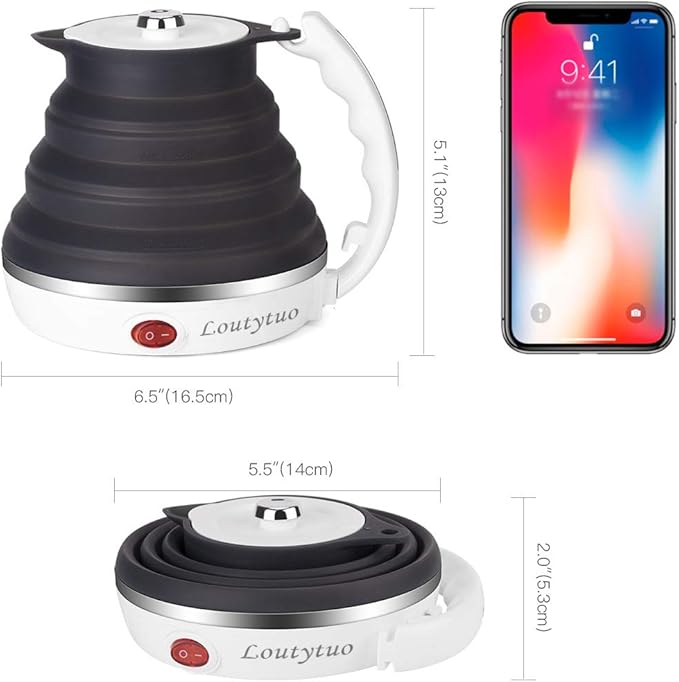 Ultrathin Upgraded Food Grade Silicone Travel Foldable Electric Kettle Boil Dry Protection Portable with Dual Voltage and Separable Power Cord,555ML 110-220V US Plug
