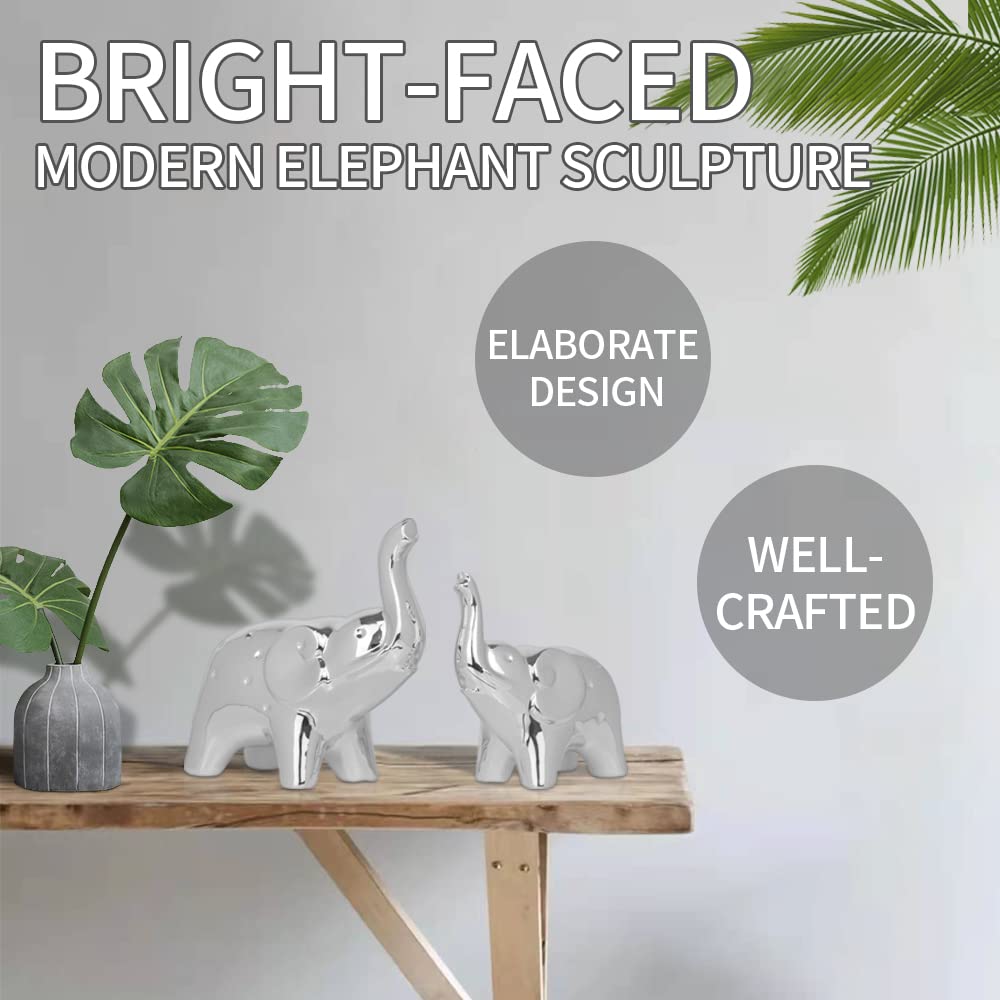 Sgorggo A Pair Elephant Statue Home Decor,Modern Style Figurines,Sculpture for Office Desktop Bookshelf Living Room (Silver)