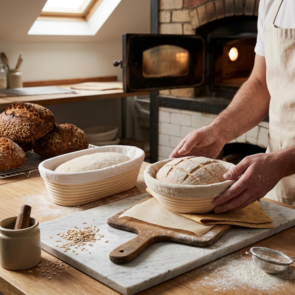 Saint Germain Bakery Premium Round Bread Banneton Basket with Liner (Set of 2 9" Round Baskets)