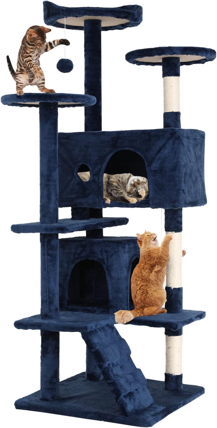 70in Cat Tree Cat Climbing Tower with Scratching Post, Cats House Perch Kitten Tree Condo Wood Playhouse, Pet Trees Tower for Indoor Cats, Pink