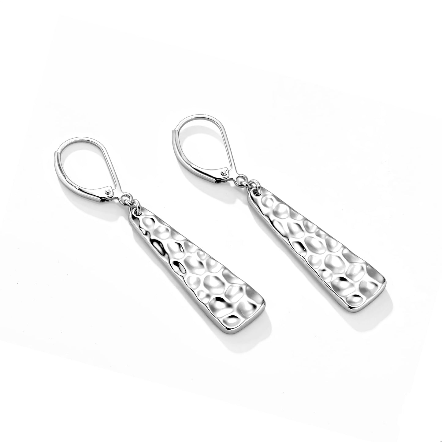 Sterling Silver Leverback Earrings, ALEXCRAFT Long Bar Hammered Dangle Earrings for Women Trendy Hypoallergenic 925 Sterling Silver Lightweight Statement Boho Dangling Drop Leverback Teardrop Earring