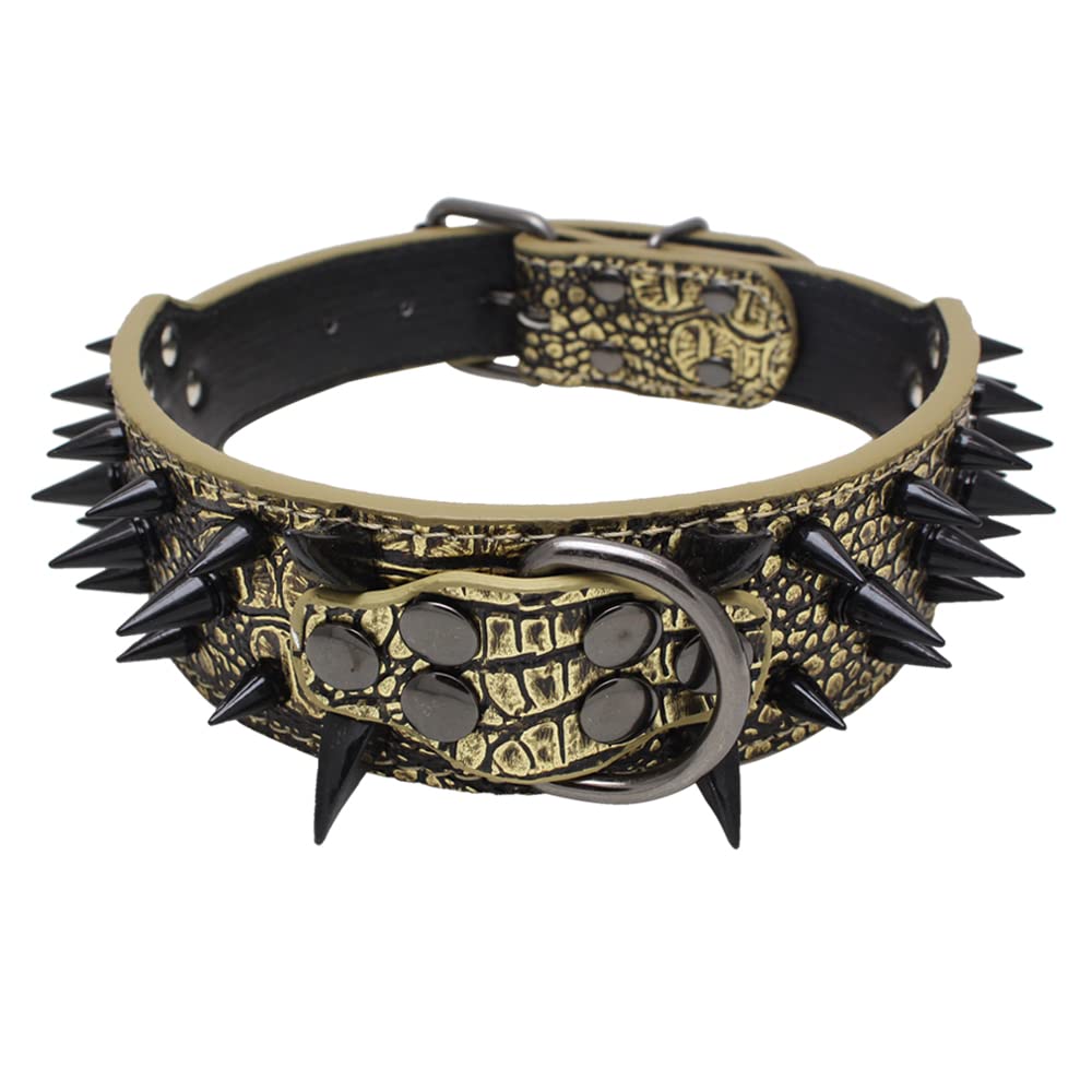 Serijoars Spiked Studded Dog Collar, PU Leather Dog Collar, Adjustable Pet Collars for Medium or Large Breed Pet (M, Pink)