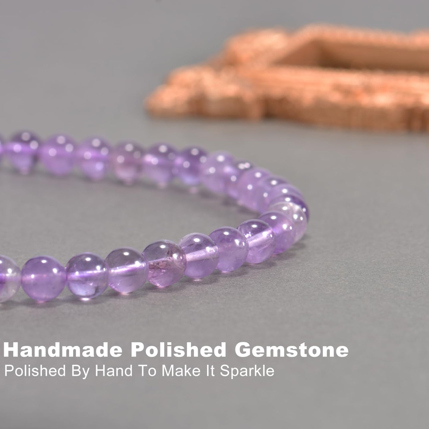 Aluckiss 8mm Amethyst Beaded Bracelet for Women Men Natural Round Beaded Amethysts Stone Healing Stretch Bracelets Elastic Handmade Polished Gemstone Beads Bracelet