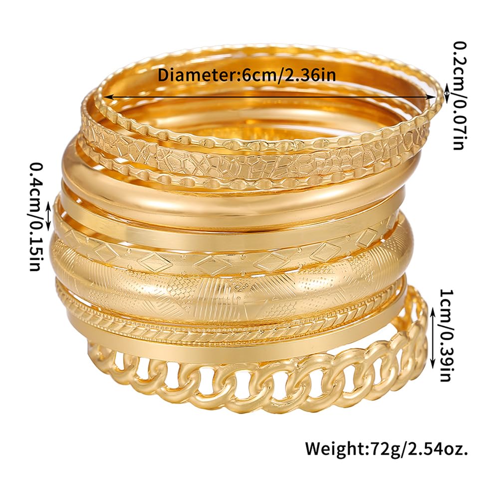 RINTOLER 10Pcs Gold Bangle Bracelets Set for Women - Multi Layer Stackable Textured Chunky Bracelets Indian Bangles Boho Jewelry Set (B-10PC-Gold)