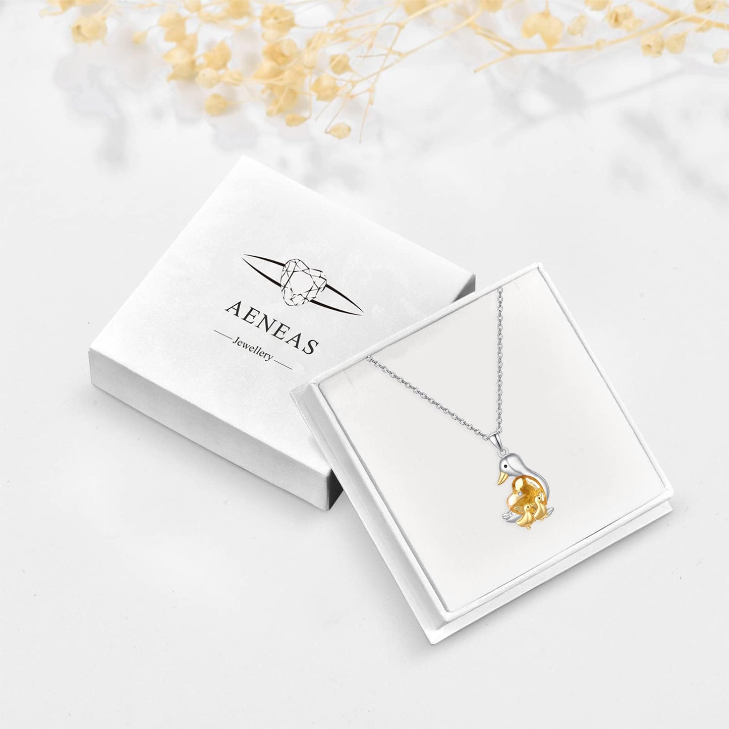 AENEAS Valentines Day Gifts for Women Her Mama Duck Necklace for Women 925 Sterling Silver Mother Duck Citrine Pendant Necklace Cute Animal Jewelry Gifts for Mom