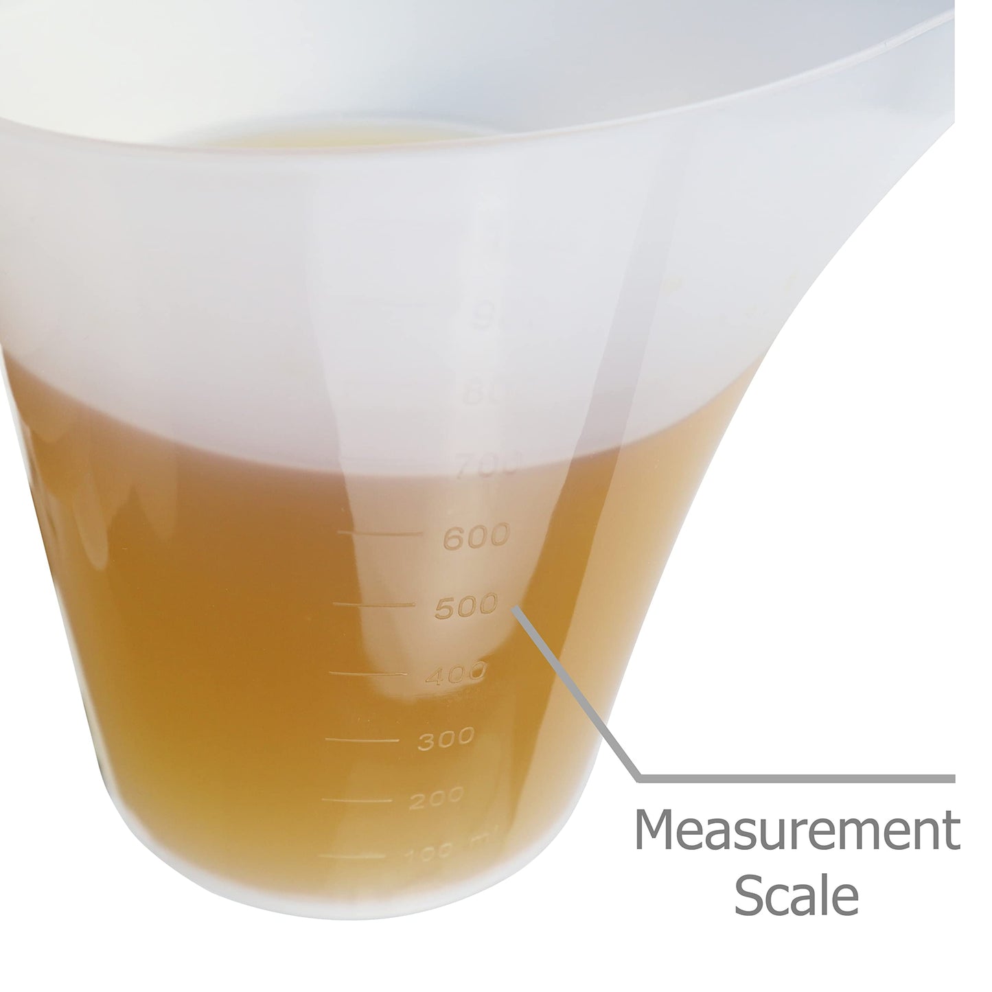 EIKS Plastic Funnel Pitcher Measuring Cup with Long Spout for Filling Muffin Pans, Baking Molds, Salt Shakers, Pancake Batter, Watering Plants (2-Pack 1000ml + 2-Pack 500ml)
