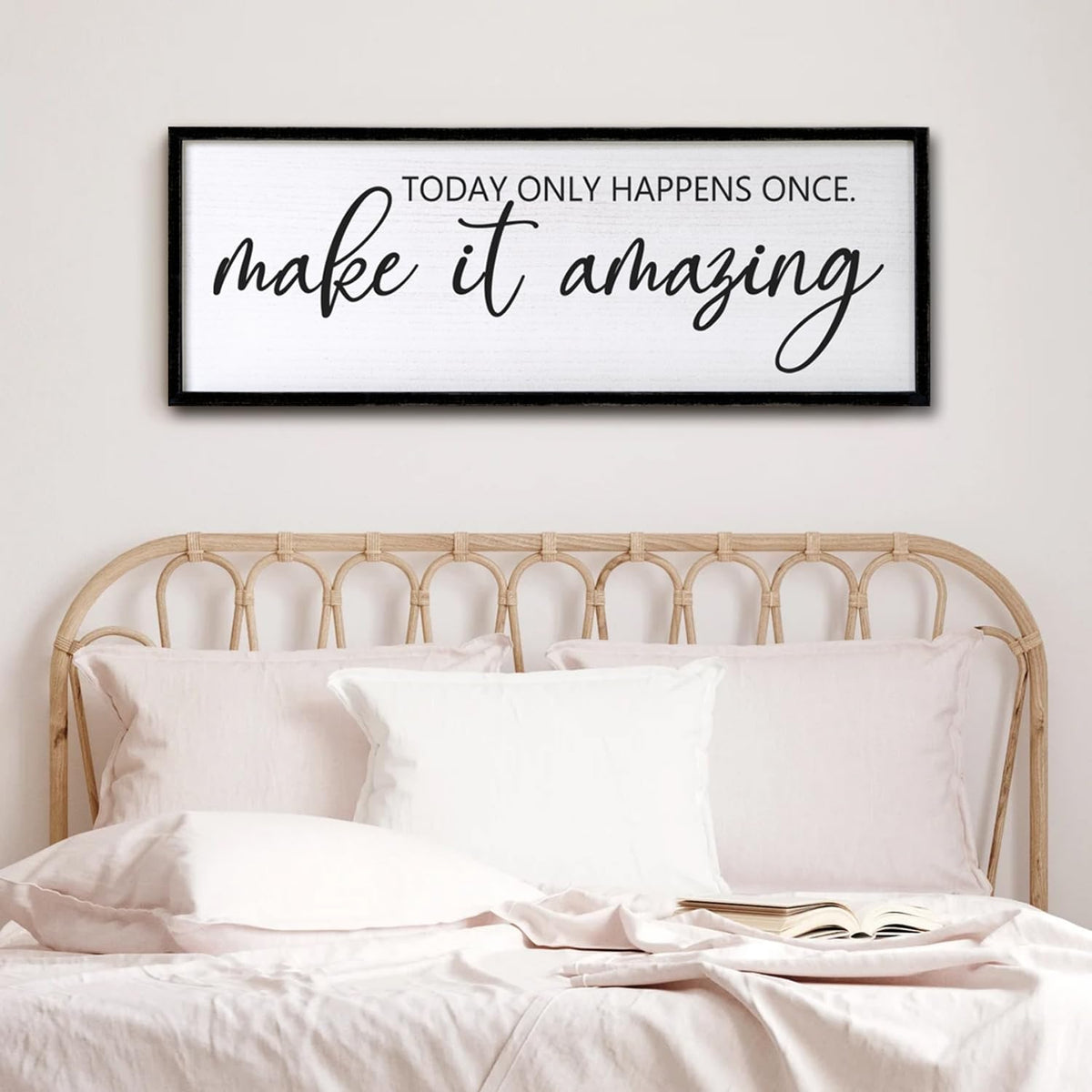 Today Only Happens Once Make It Amazing Framed Wall Art, 40''×15'' Rustic Religious Christian Lords Prayer Sign for God Jesus Christ Prayer, Horizontal Holy Inspirational Catholic Scripture Decor