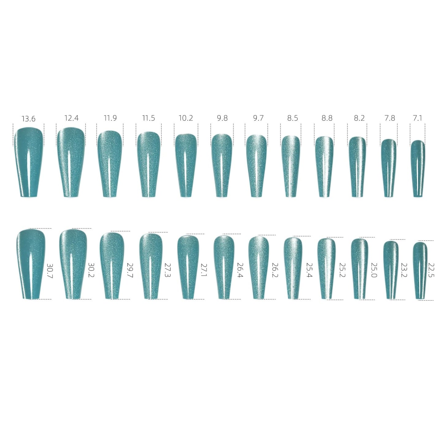 Handmade Press on Nails - Cyan Long Fake Nails | Velvet Effect Design False Nails | Glossy,Glitter,Gradient Color,Reusable Acrylic Nails | 12 Sizes - 24 Nail Kit with Jelly Glue