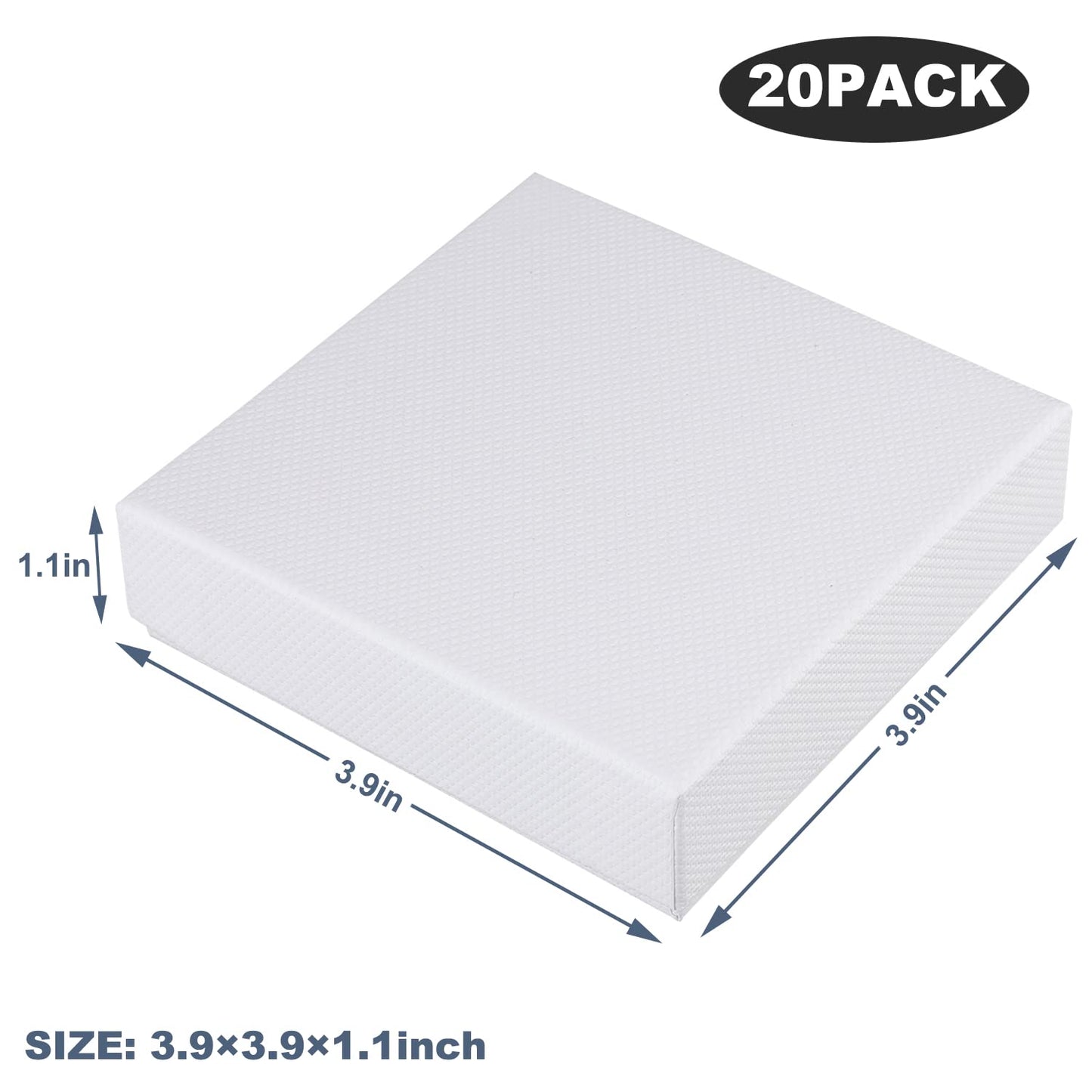 Frantis 20 Pack Jewelry Gift Boxes - 3.9x3.9x1.1 Inch Small Cardboard Boxes with Lids for Earrings, Necklaces, Bracelets, Rings & Handmade Bangle Display (White)