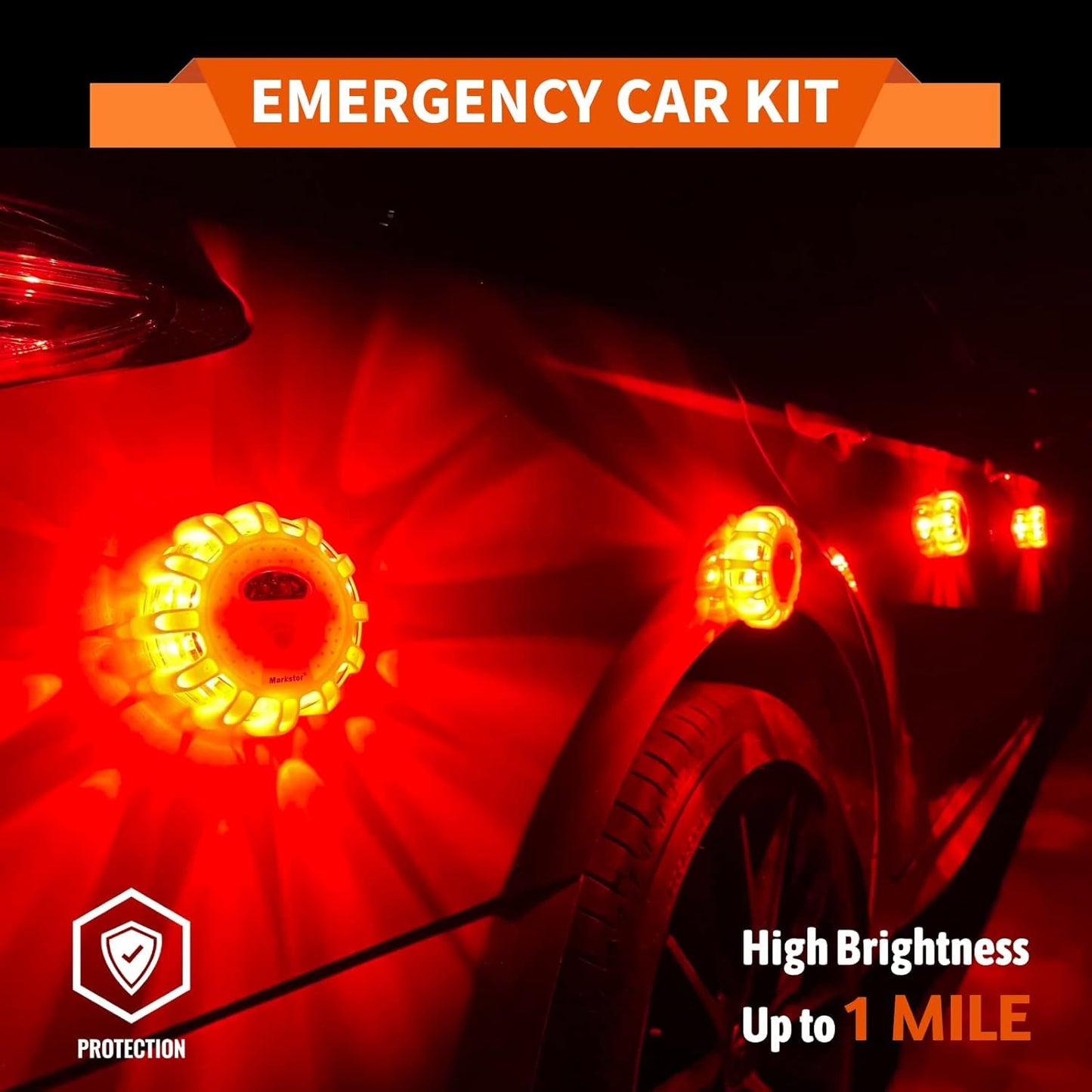 Markstor LED Road Flares 12 Pack Roadside Emergency Car Kit, USB Rechargeable (lithium battery) Road Safety Flare Light,9 Flash Modes,With Magnet & Hook Safety Beacon Warning Light (12 Pack)