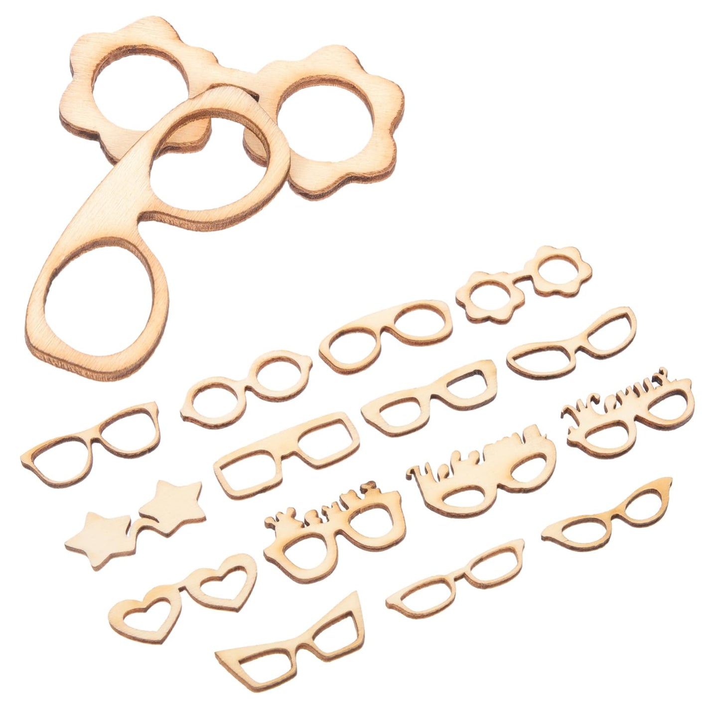 COHEALI 51Pcs Unfinished Wooden Glasses Cutouts DIY Craft Shapes Lightweight Smooth Wood Slices for Kids Painting and Creative Projects