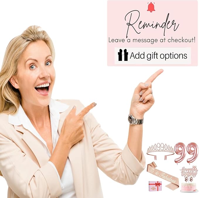 99th Birthday Decorations for Women with 99th Birthday Sash and Tiara, Cake Topper and Candles, Number Balloons, 99 Year Old Gifts for Women