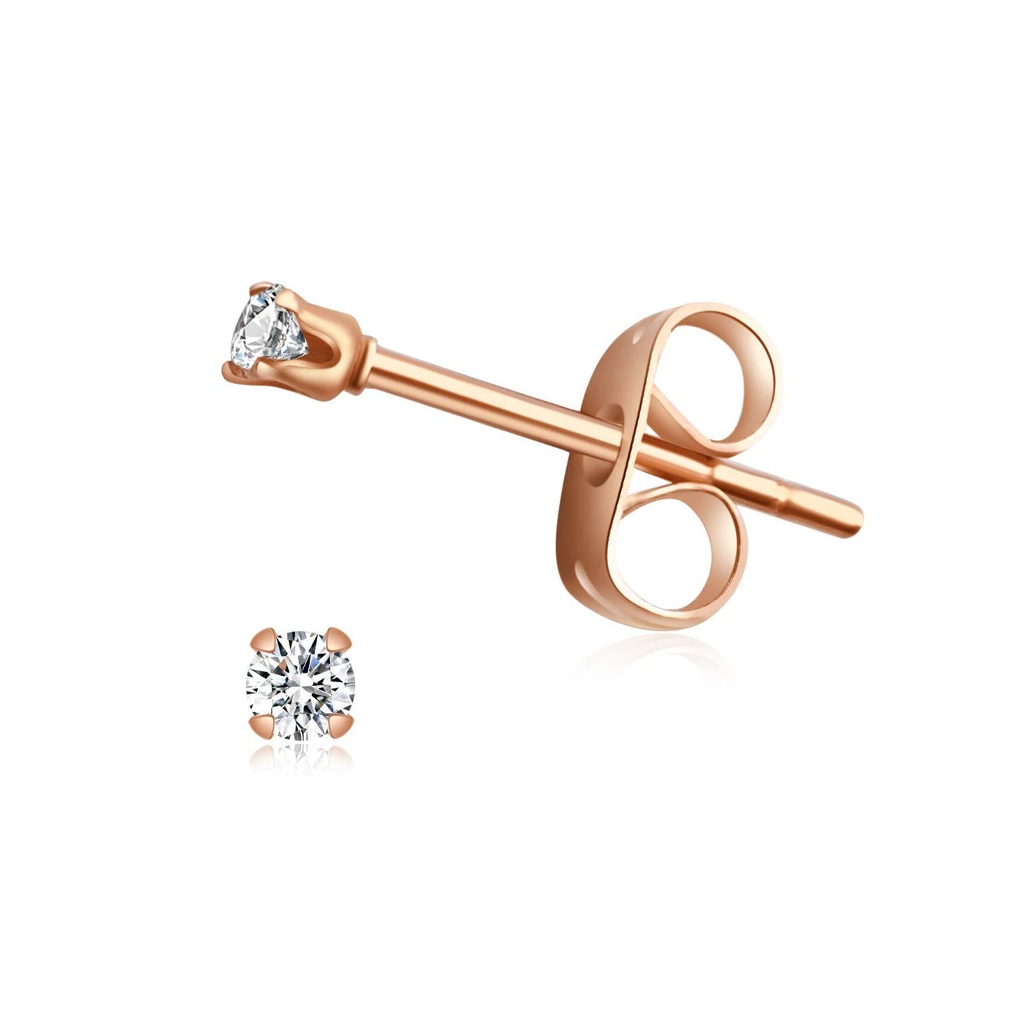 FOSIR 6 Pairs 2mm Tiny Women's 14K Rose Gold Plated Stainless Steel Round Clear Cubic Zirconia Stud Earrings