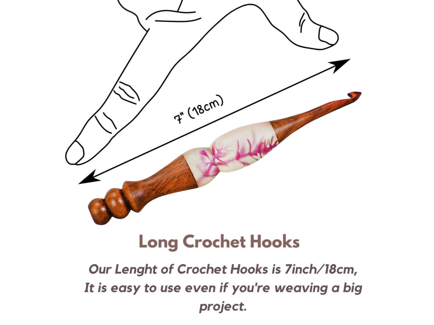 Resin Floral Crochet Hook Set – Ergonomic Wooden Handle with Handcrafted Flower Design, Comfortable Grip Crochet Needles for Knitting & DIY Craft Projects (Brown, 5 mm)