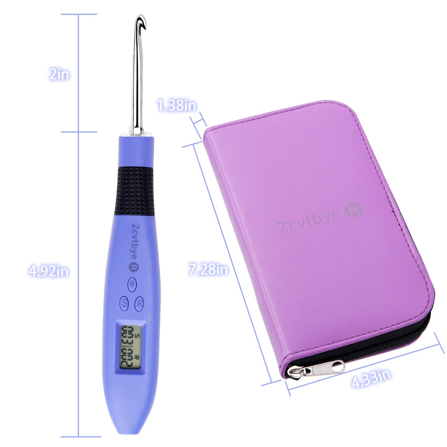 Counting Crochet Hook Set with Case – 12 Sizes Interchangeable Metal Heads (2.0–8.0mm), Rechargeable Light Up Crochet Hook with Digital Counter, Ergonomic Crochet Hooks Kit for Beginners & Experts