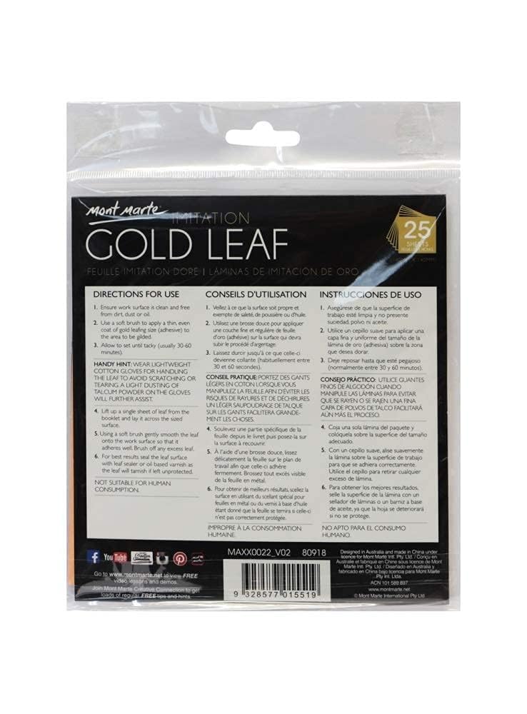 25 Sheets of 14cm x 14cm Imitation Gold Leaf by Mont Marte