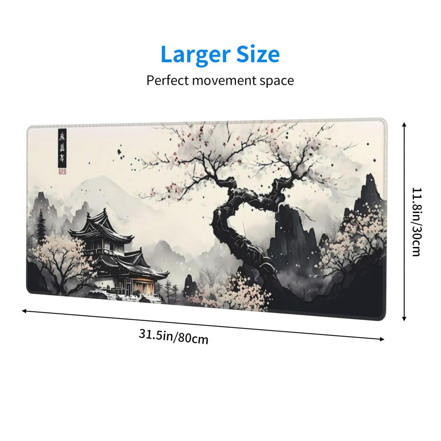 Japanese Mouse Pad, Large Japanese Desk Mat, XL Anime Gaming Keyboard Mat, Non-Slip Rubber Base, Big Extended Desk Protector for Home Office, 31.5âx11.8â