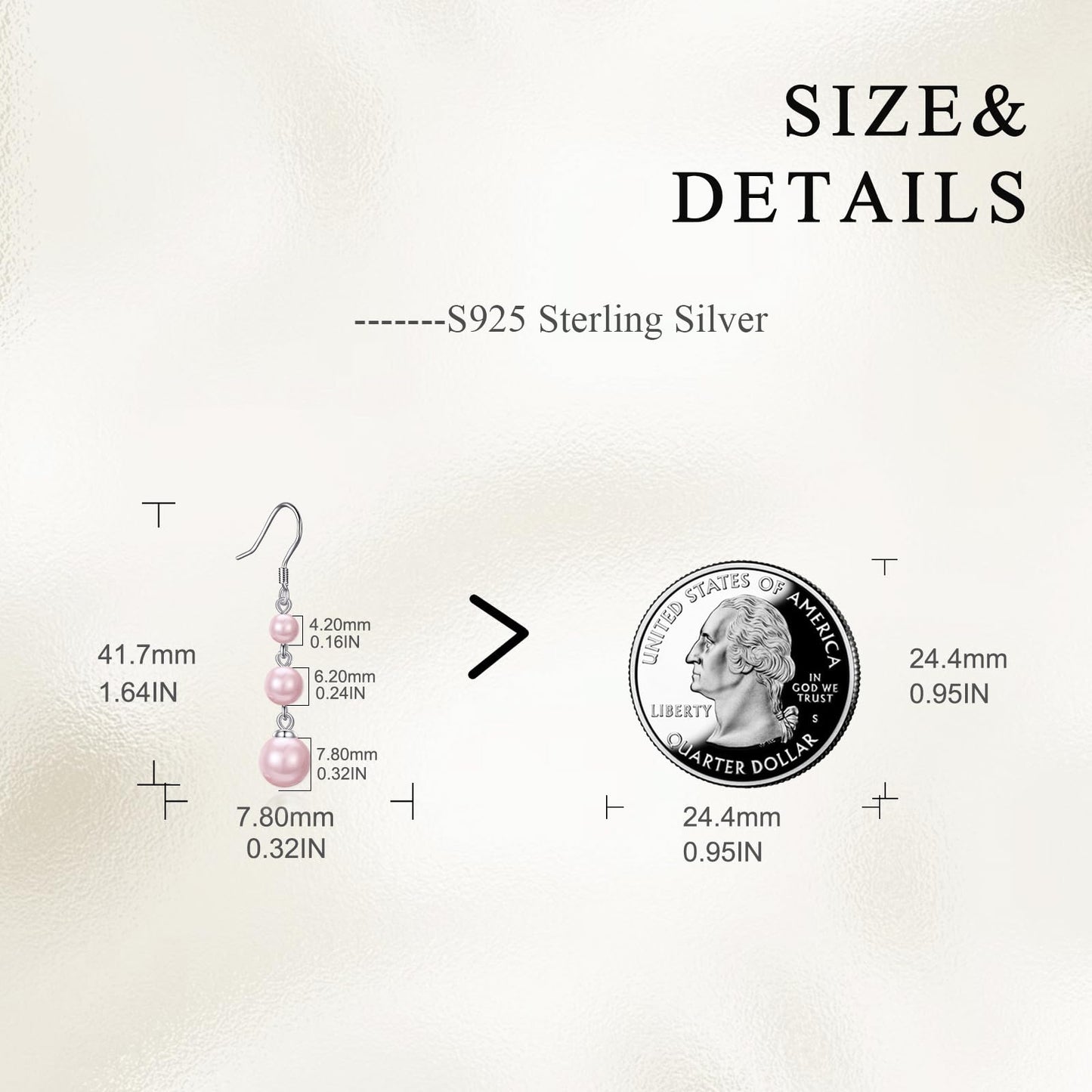 925 Sterling Silver Pink Pearl Dangle Earrings Three Pearls Drop Jewelry Birthday Gifts for Women (Pink Pearl)