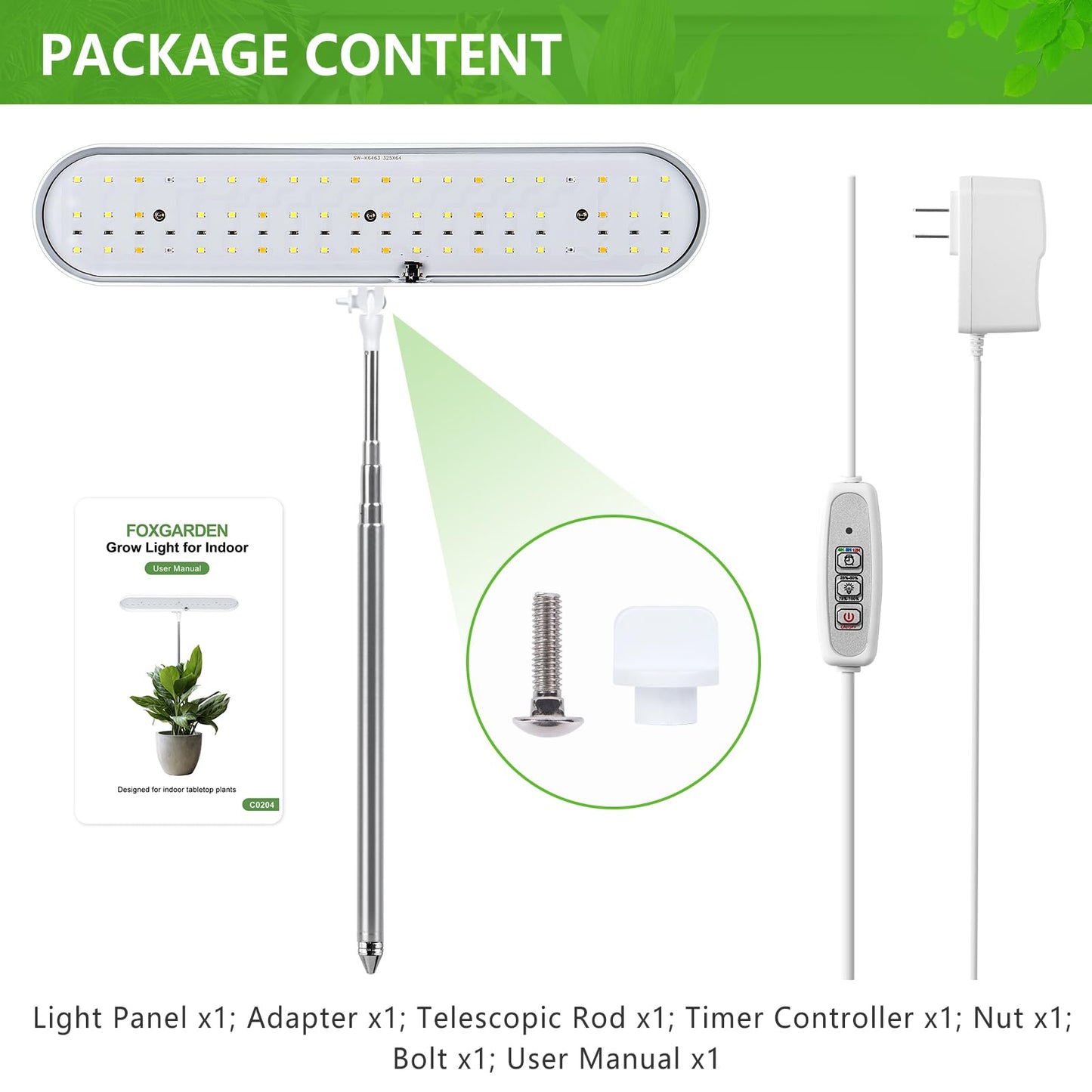 FOXGARDEN Grow Light, Full Spectrum LED Grow Lamp, Plant Lights for Indoor,Auto Timer 4/8/12H, 4 Dimmable, Height Adjustable 8.5"-24", Growing Lights