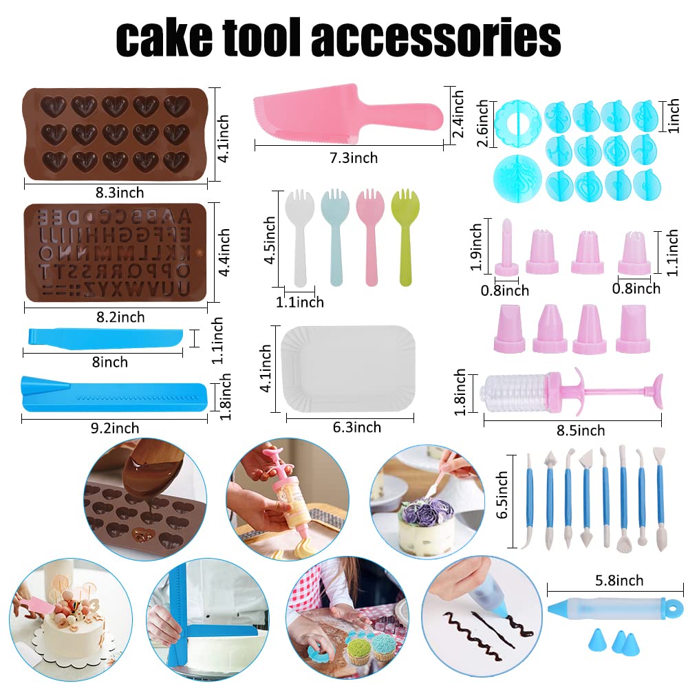 Cake Decorating Kit,635 Pcs Decorating Supplies With 3 Springform Pan Sets Icing Nozzles Rotating Turntable Cake Topper Piping Bags Carrier Holder,Cake Baking Set Tools