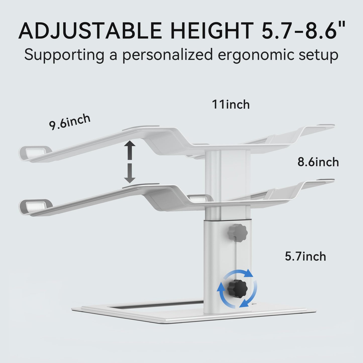 SOUNDANCE Adjustable Laptop Stand for Desk, Computer Stand, Ergonomic Laptop Riser Holder Compatible with 10 to 17.3 Inches Notebook PC Computer, Aluminum Silver