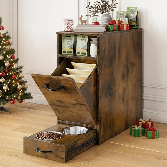DWVO 30.6" Dog Feeding Station with Storage & 4 Feeder Bowls