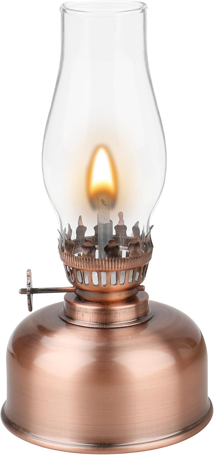 Retisee Vintage Clear Glass Hurricane Lamp - Antique-Style Adjustable Oil Wick Lantern for Indoor/Outdoor, 10oz Rustic Illumination and Tabletop Decor