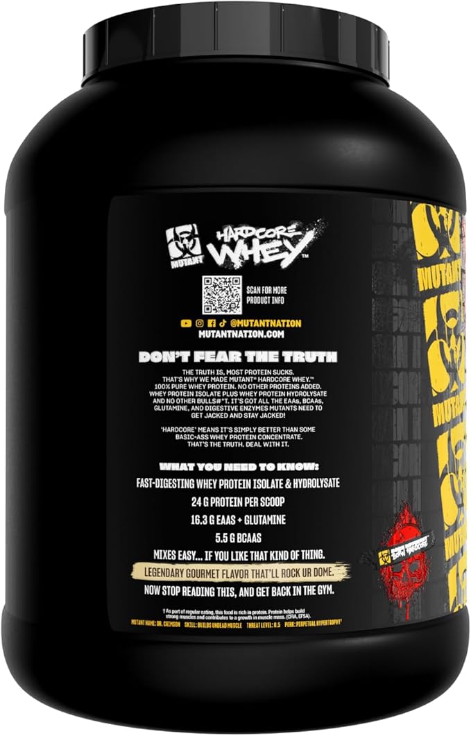 Mutant Hardcore WHEY | 100% Pure Whey Protein | 24g Protein, Fast-digesting whey Protein Isolate Plus whey Protein hydrolysate | 70 Servings | 5 LB | Cookies & Cream