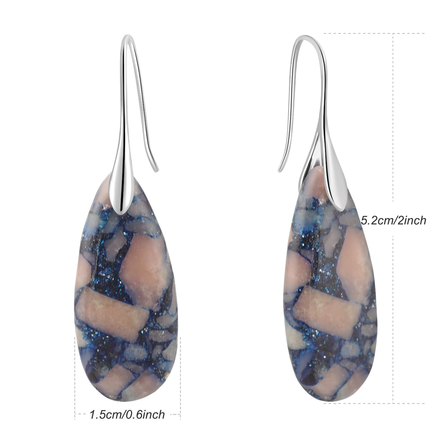 Sriomu Natural Healing Stone Fishhoop Dangle Drop Earrings Statement Gold silver earrings