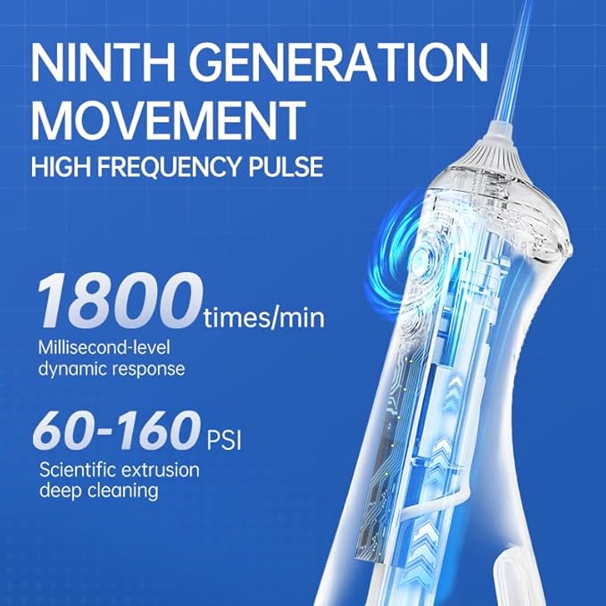 Water Flosser, Cordless Water Dental Flosser,320ML Portable Oral Irrigator with 3 Modes & 6 Tips, IPX7 Waterproof, 60–160 PSI Rechargeable Dental Floss Pick for Home & Travel Use