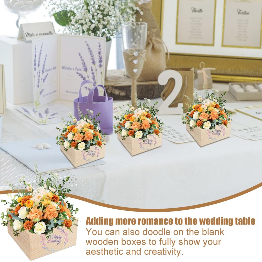 AHANDMAKER 12 Pack Unfinished Wooden Boxes Rustic Natural Wooden Crates with Foam Inserts for Floral Arrangement Home Decor Wedding Centerpieces Christmas Party Craft 4x4x2.3 Inch