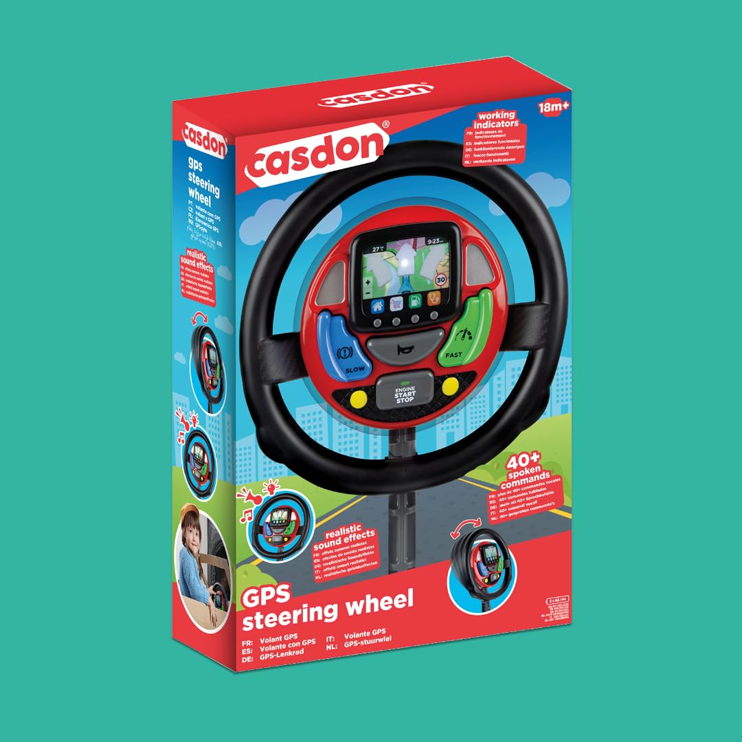 Casdon GPS Steering Wheel. Interactive Driving Toy for Kids 18+ Months. Features Spoken Commands & Realistic Sounds. Boosts Motor Skills