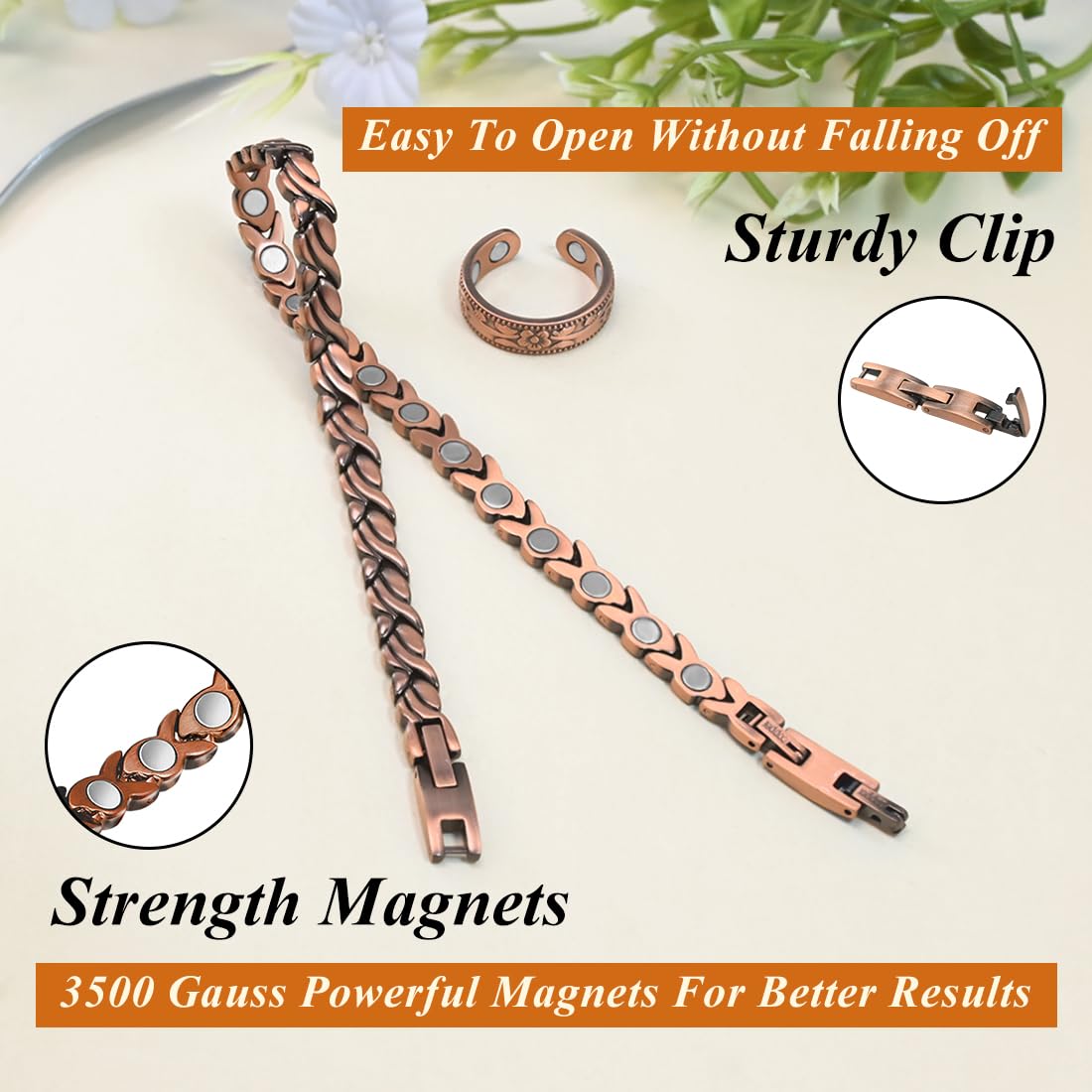 Vicmag Copper Anklet for Women Magnetic Ankle Bracelet with Ultra Strength Magnets 99.9% Solid Copper Gift for Her (Adjustable)