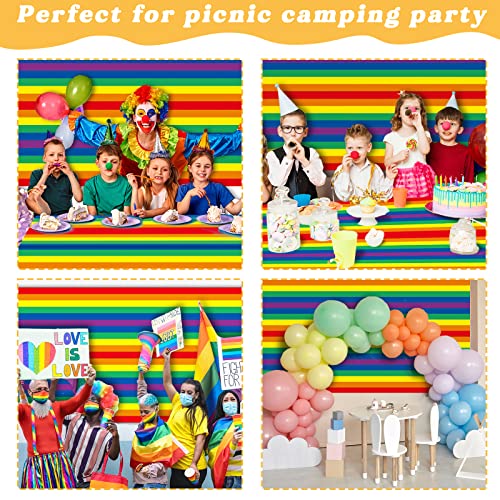 Carnival Pride Rainbow Striped Tablecloth Roll - 52 in x 100 in with Slide Cutter - Plastic Table Cloth Roll - Rainbow Party Table Cover for Indoor and Outdoor Family Parties and Celebrations - color: Rainbow