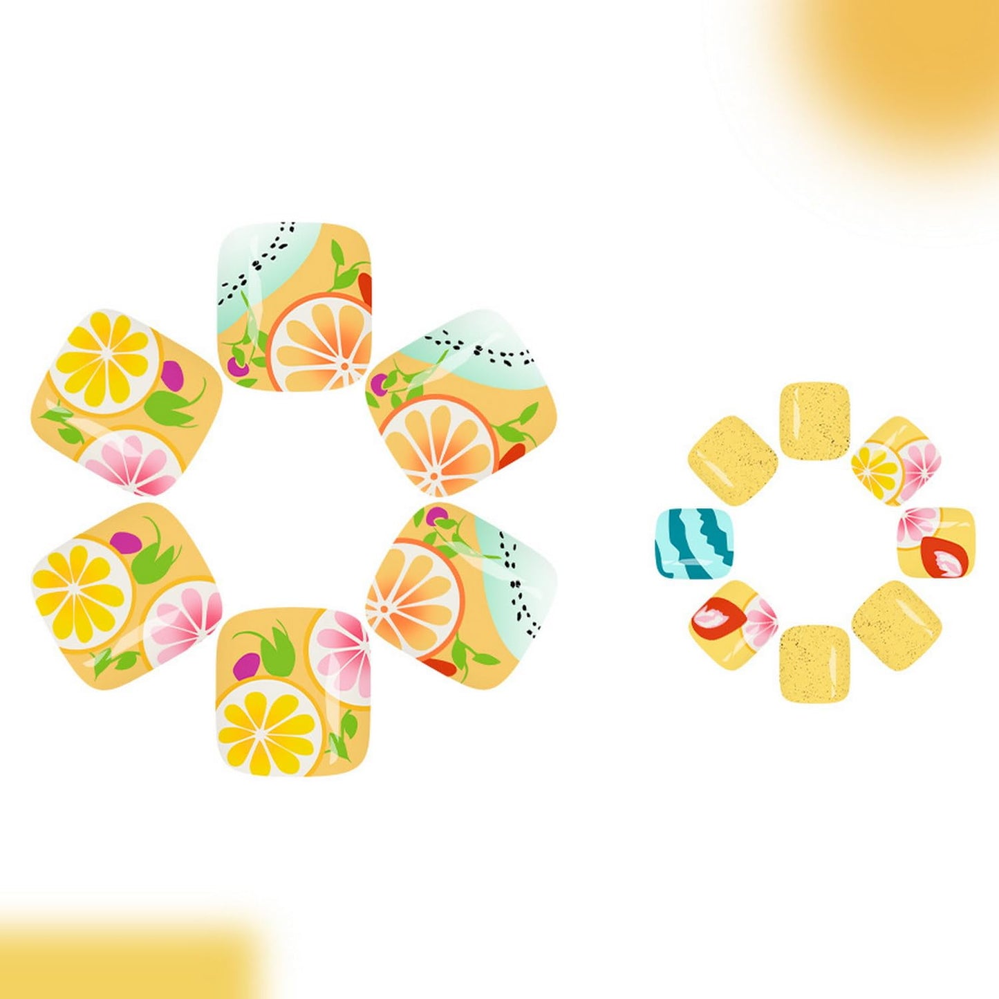 Summer Press on Toenail Short Square Fake Toenails Full Cover Yellow Press ones with Lemon Fruit designs Hawaii False Toenails Cute Artificial ToeNail for Women Beach Manicure Kit24pcs