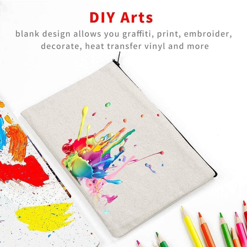 BYETIVE 8.1"×4.2" Canvas Zipper Bag Reusable Cotton Canvas Zipper Pouch Blank DIY Craft Canvas Bag Bulk for Painting Cosmetic Bag Makeup Toiletry Bag Case Pouches 10 pack