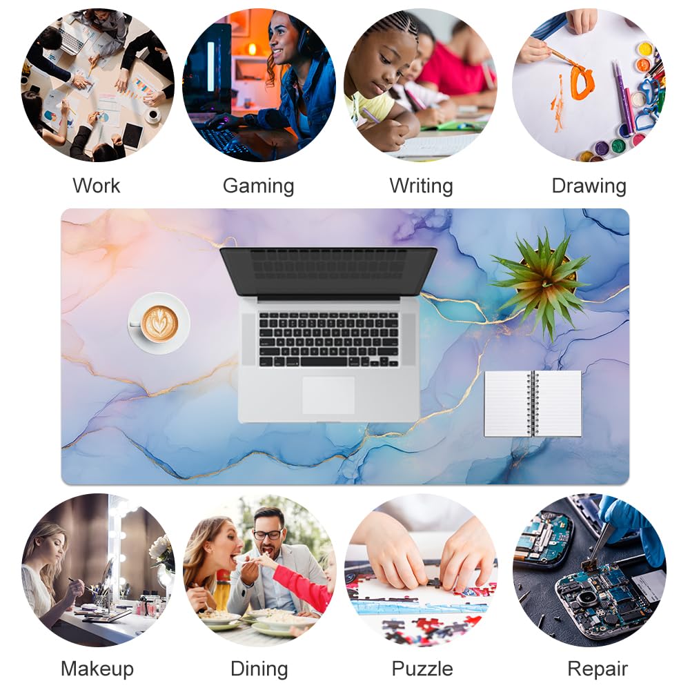QIYI Large Mouse Pad, PU Leather Desk Mat for Desktop, Waterproof Gaming Desk Pad, Marble Painting Full Desk Accessories Keyboard Mousepad, Home & Office Décor 31.5" x 15.7" - Abstract Fluid Art